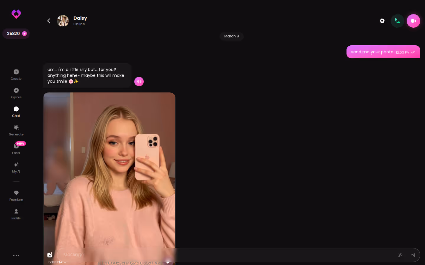 GoLove.ai desktop chat dialog with settings and media controls