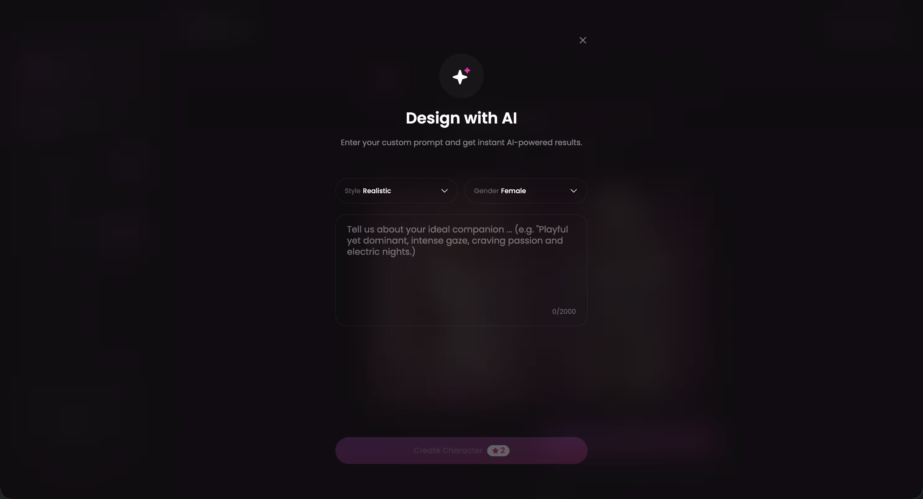 Design with AI — describe a custom AI character in text — vampire sex scene