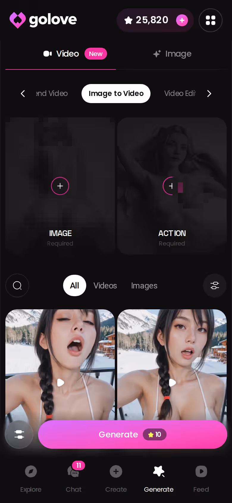GoLove.ai mobile screen turning a character photo into a short video